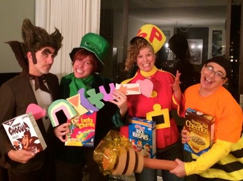 cereal box character halloween costume - trust in kim Cereal Family Costume, Cereal Box Characters Costumes, Cereal Costumes Halloween, Cereal Halloween Costumes Diy, Cereal Box Halloween Costumes, Cereal Box Costume, Diy Cereal Costume, Lucky Charms Halloween Costume, Cereal Mascot Costumes