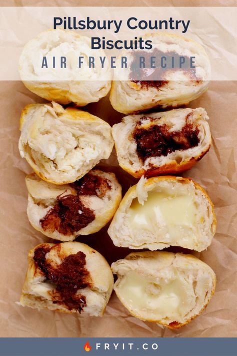 Pilsbury Biscuit Air Fryer, Pillsbury Country Biscuit Recipes, Breakfast Biscuit Ideas, Air Fryer Pillsbury, Biscuits Air Fryer, Pillsbury Breakfast, Pillsbury Biscuit Recipes, Country Biscuits, Fried Biscuits