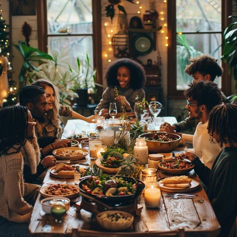 Family Dinner Gathering: A joyful family gathering around a bountiful dinner table filled with love, laughter, and food. #family #dinner #gathering #joy #laughter #aiart #aiphoto #stockcake ⬇️ Download and 📝 Prompt 👉 https://ayr.app/l/Cib3 Bible Study Dinner Party, Dinner Nights With Friends, Family Meal Aesthetic, Social Gathering Aesthetic, Dinner With Friends Photography, Family Gathering Photography, Family Dinner Photography, People Cooking Together, Black Family Gathering