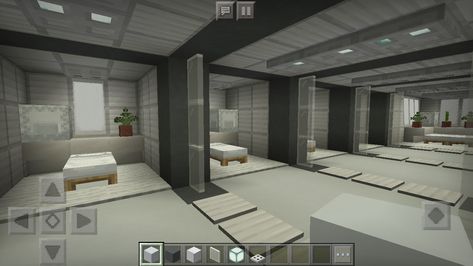 Minecraft Dormitory, Minecraft Hospital Ideas Interior, Minecraft Doctor Office, Minecraft Hospital Room, Minecraft Lab Ideas, Minecraft Torture Room, Minecraft Hospital Interior, Minecraft Hospital Ideas, Minecraft Bunker Ideas