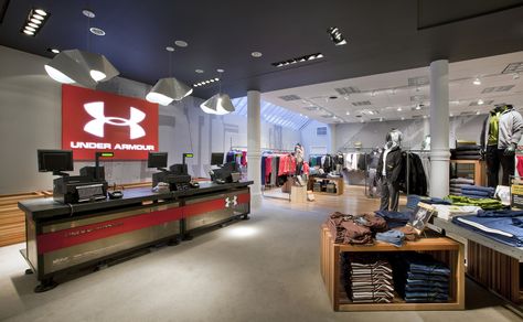 UNDER_ARMOUR Under Armour Store, Popup Store, Shop Window Stickers, Squat Proof Leggings, Compression Clothing, Storefront Design, Store Layout, Counter Design, Bonus Rooms