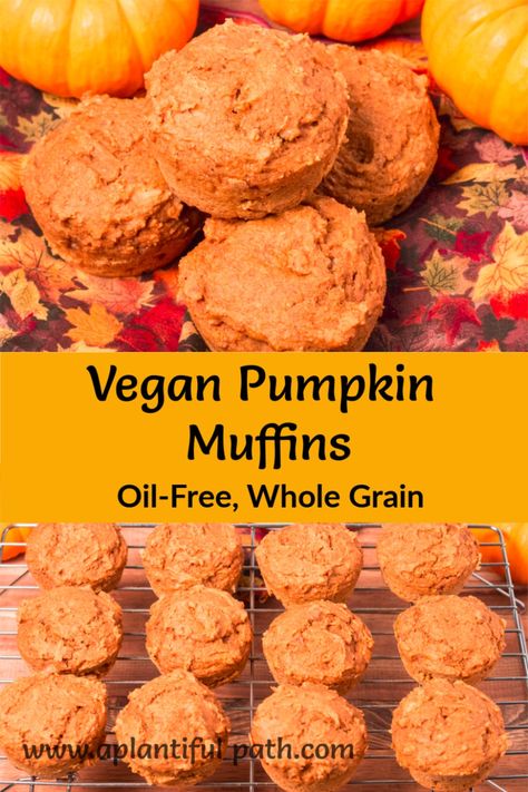 Wonderfully spiced Vegan Pumpkin Muffins with whole wheat and no oil are a perfect taste of fall. These muffins are quick to make with easy to find ingredients. They are a wonderful treat for the Halloween and Thanksgiving seasons. So delicious! Vegan Pumpkin Cake, Vegan Pumpkin Muffins, Vegan Brunch Recipes, Gluten Free Pumpkin Muffins, Oil Free Vegan Recipes, Brown Sugar Recipes, Vegan Muffins, Vegan Brunch, Oil Free Vegan