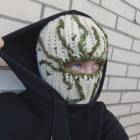 Dino Balaclava Crochet, Knitted Ski Mask, Knit Ski Mask, Balaclava Crochet, Johnson Tsang, Hoodie Mask, Men Crochet, Crochet Mask, Crochet Hoodie