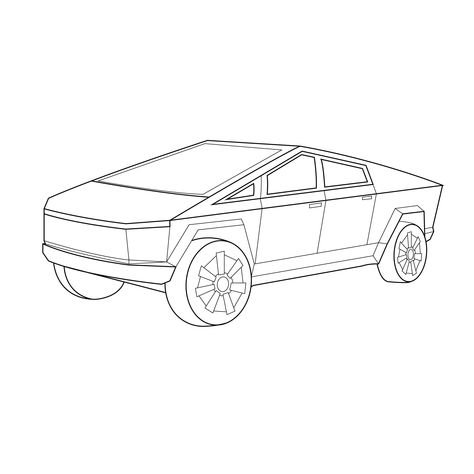 Tesla Truck, Race Car Coloring Pages, Simple Line Art, Tesla Cybertruck, Car Concept, Fibonacci Spiral, Line Art Vector, Truck Coloring Pages, Tesla Motors