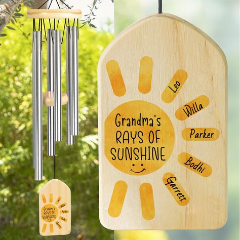 PRICES MAY VARY. Gifts for Grandma: The wind chimes for grandma gifts that engraved “Grandma's RAYS OF SUNSHINE” and can be customized with the name, perfect for birthday gifts for grandma, Mother's Day gifts ideas or personalized gifts for grandma. Grandma Gifts: This personalized wind chime is a wonderful gift, every time it blows in the wind and makes a melodious tone, it's like showing your love for your grandma. Reminding your beautiful grandma that your love for her is always and forever. Gifts From Grandchildren To Grandparents, Grandkids Handprint Gifts, Christmas Gifts For Granparents, Godparents Christmas Gifts, Special Gifts For Grandma, Grandma Signs With Grandkids Names, Kids Homemade Gifts For Grandparents, Homemade Christmas Gifts With Pictures, Small Gift For Mom