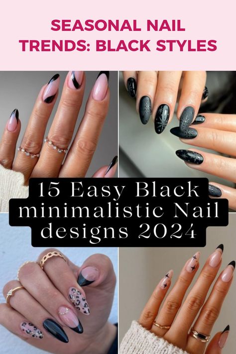 Discover irresistible seasonal black nail designs in this pin featuring 5 stylish black minimalistic nail ideas that elevate your look. Black And Natural Nails, Short Pointed Nails Design, Nude And Black Nails Almond, Minimalistic Nail Ideas, Minimalistic Nail Designs, Short Pointed Nails, Pointed Nail Designs, Black And Nude Nails, Christmas Nail Designs Easy