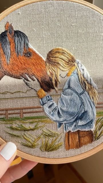 Landscape Embroidery, Horse Embroidery, Embroidered Hoop, Horse Crafts, 3d Embroidery, Pola Sulam, Brazilian Embroidery, Thread Painting, Girly Art Illustrations