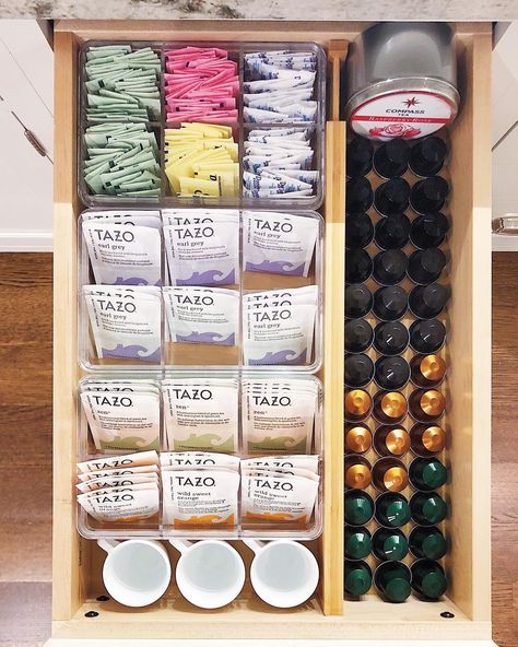 Tea Station, Desain Pantry, Kabinet Dapur, Kitchen Organization Diy, Kitchen Organisation, Organisation Hacks, Kitchen Hacks Organization, Diy Kitchen Storage, Home Organisation