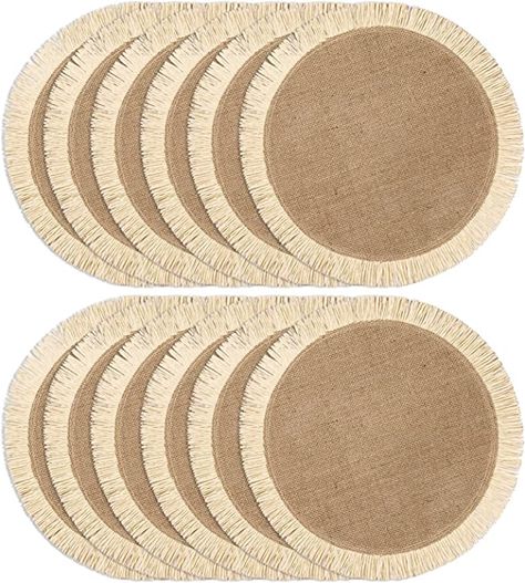 Amazon.com: FunWheat Burlap Round Braided Placemats Set of 12 for Dining Tables 15 Inch Heat Resistant Jute Table Mats Farmhouse Woven Fabric Natural Place mats for Decoration with Tassel(Beige) : Home & Kitchen Jute Table Mats, Jute Accessories, Braided Placemats, Natural Place, Table Runner Tutorial, Round Dog Bed, Dining Table Placemats, Diy Birthday Gifts For Friends, Burlap Crafts