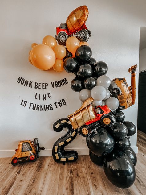 Modern Truck Birthday Party, Two Tough Birthday, Second Bday Theme, Im Digging Being 2 Birthday Decorations, Low Key 2nd Birthday Party, 2 Year Bday Party Ideas, Two Truck Birthday, Diggin Being 2, 2nd Boys Birthday Party Ideas