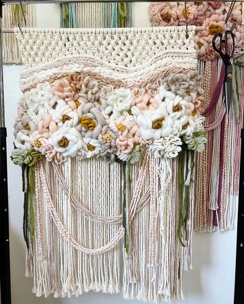 Macrame Shapes, Floral Macrame, Boho Fiber Art, Pastel Nursery Decor, Neutral Nursery Decor, Pastel Nursery, Sage Green Floral, Nursery Decor Neutral, Forever Flowers