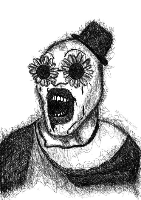 Art the clown terrifier 2 4 Style Drawing, Art The Clown Art, Art Sketches Halloween, Horror Art Reference, Terrifier Drawing Easy, Drawing Ideas Horror, The Nun Drawings, Halloween Characters Drawings, Horror Characters Drawings