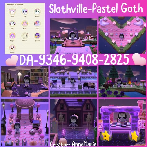 Kuromi Animal Crossing Qr Codes, Kawaii Goth Animal Crossing, Goth Acnh Island Dream Code, Pastel Goth Acnh Island, Acnh Pink And Black Island, Acnh Pastel Goth Codes, Purple Acnh Island, Pastel Goth Animal Crossing Island, Goth Island Animal Crossing