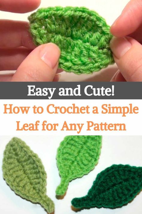 Crochet A Leaf Pattern, Simple Leaf Crochet, Simple Small Amigurumi, How To Crochet Leaves Patterns, Easy Leaf Crochet Pattern, Small Crochet Leaves, Small Leaf Crochet, Simple Crochet Leaf Pattern, Small Leaf Crochet Pattern