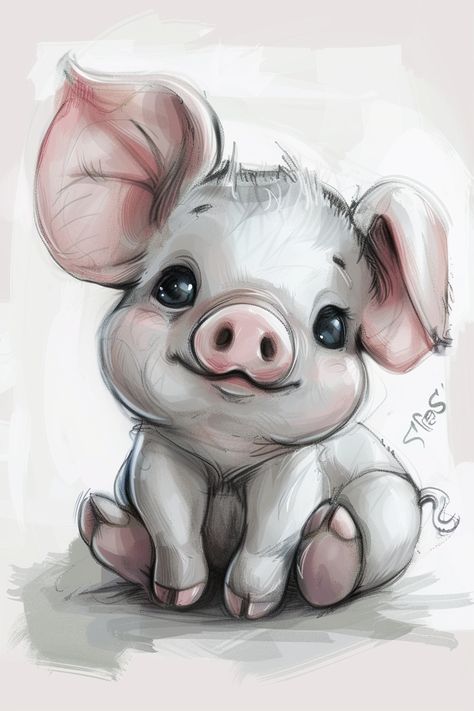 Baby Pig on White Background Animal Sketches Easy, Pig Sketch, Inspirational Digital Art, Pig Painting, Pig Drawing, Baby Animal Drawings, Baby Pig, Animal Illustration Art