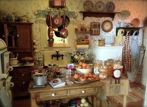 Doll House Kitchen, Tree Cottage, Dollhouse Miniatures Kitchen, Ash Tree, Mini Doll House, Victorian Dollhouse, Dolls House Interiors, Miniature Rooms, Mini Kitchen