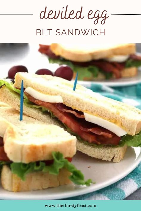 This deviled egg BLT sandwich is the perfect lunch. Make small-batch deviled eggs on demand with this recipe and enjoy your favorite sandwich at the same time! Blt Sandwhich, Egg Sandwich Ideas, Egg Blt, Tuna Sandwiches, Feast Recipes, Vegetarian Appetizer, Tea Party Sandwiches, Salad Cucumber, Canapes Recipes