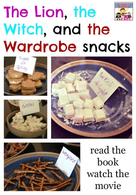 The lion, the witch, and the wardrobe -- book, movie, activity, snack Fun Movie Snacks, Lion Witch Wardrobe, Chronicles Of Narnia Books, Disney Movie Night, Kids Book Club, Movie Snacks, Love Of Reading, Dinner And A Movie, Night Snacks