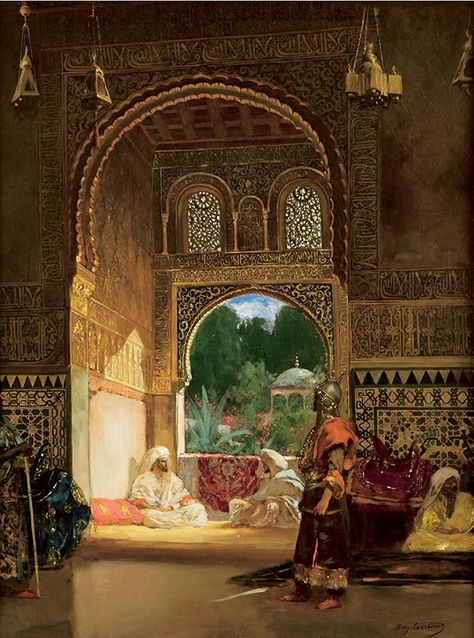 Cat. 134. TM / Jean-Joseph Benjamin-Constant, In the Sultan’s Palace, N.d., Oil on canvas, 66x50.2 cm, Signed l.r.: Benj. Constant, Salt Lake City, Utah Museum of Fine, Arts, University of Utah, Gift of Mary P. Sandberg in honour of Mr. and Mrs. Henry H. Robinson / Inv. UMFA 1973.081.001 Sultan Palace, Arabian Art, Al Andalus, Islamic Paintings, Eastern Art, Arabic Art, Realistic Paintings, Arabian Nights, Historical Art