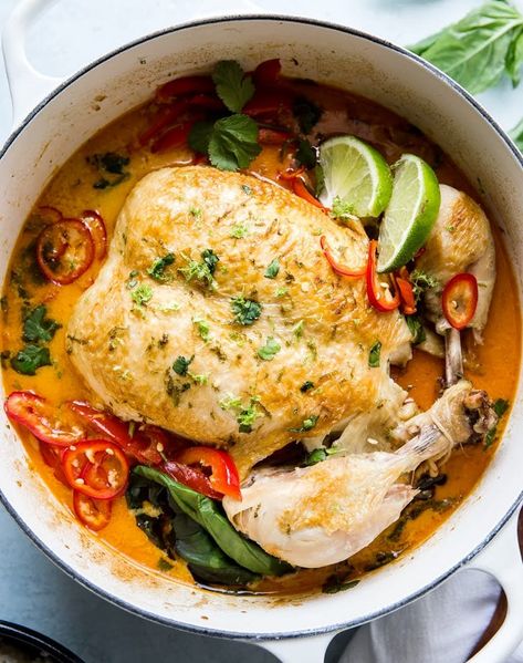 Dutch Oven Chicken Recipes, Dutch Oven Chicken, Thai Chicken Curry, Oven Chicken Recipes, Whole Chicken Recipes, Coconut Milk Recipes, Coconut Curry Chicken, Dutch Oven Recipes, Oven Chicken