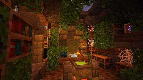 Minecraft Magic Interior, Witches Room Minecraft, Minecraft Witch Room Ideas, Witch House Minecraft Interior, Minecraft Witch Hut Interior, Witch House Minecraft Ideas, Minecraft Witch Interior Design, Minecraft Halloween Interior, Minecraft Alchemy House