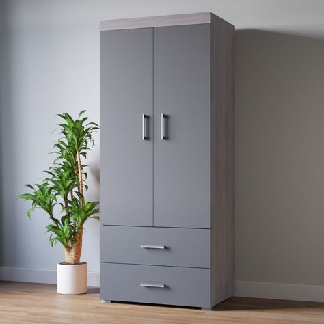 BASIC FREE eBay Template by Finest Design 2 Door 2 Drawer Wardrobe in GREY & GREy Oak Effect Bedroom Furniture Storage PERTH 2 Door 2 Drawer Wardr... Check more at https://graysonchambers.co.uk/product/2-door-2-drawer-wardrobe-grey-grey-oak-effect-bedroom-furniture-storage-rail/ 3 Feet Wardrobe Design, Oak Bedroom Furniture Sets, Chest Bedroom, Grey Cupboards, Grey Drawers, Chest Of Drawers Bedroom, Oak Bedroom Furniture, Double Wardrobe, Oak Bedroom