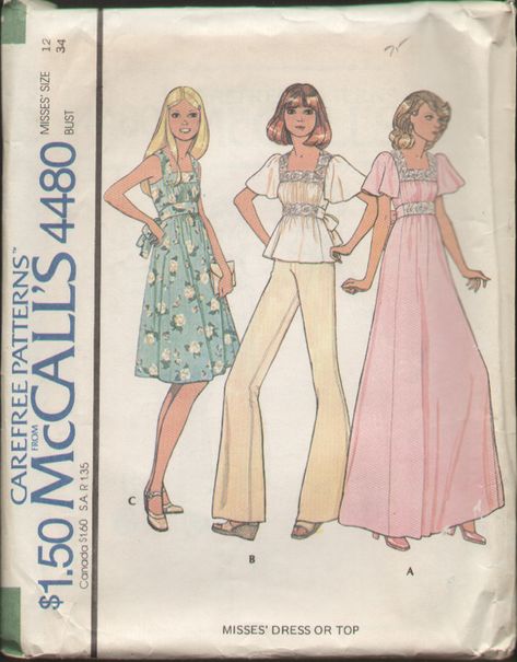 1970's Fashion, Vintage Dress 70s, 60s And 70s Fashion, Dress Making Patterns, Boho Summer Dresses, Bodice Dress, Mccalls Sewing Patterns, Miss Dress, Top Sewing Pattern