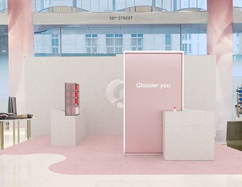 Glossier is moving into Nordstrom with mini shops for its perfume Mini Pop Up Shop, Mini Pop Up Store, Glossier Display, Beauty Pop Up, Glossier Shop, Pop Up Ideas, Glossier Pop Up, Event Booth Design, Window Display Retail