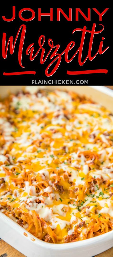 Johnny Marzetti Casserole Recipe - classic pasta casserole that will please the entire family! Ground beef, onions, tomato soup, tomato sauce, tomato paste, egg noodles, cheddar cheese and mozzarella. Can make ahead and refrigerate or freeze for later! A classic casserole that is perfect comfort food that can feed a crowd! Everyone cleans their plate! Such an easy weeknight meal!! Recipes Using Can Tomato Soup, Casserole Recipes Beef, Johnny Marzetti Casserole Recipe, Johnny Marzetti Casserole, Marzetti Casserole, Johnny Marzetti, Soup Tomato, Egg Noodle Recipes, Pasta Casserole Recipes