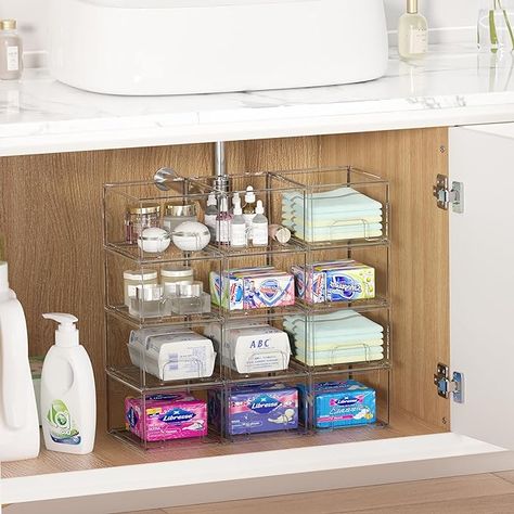 Kitchen Cabinets Pantry, Acrylic Bathroom, Acrylic Drawers, Storage Bins With Lids, Plastic Storage Bins, Organization And Storage, Organize Drawers, Stackable Storage, Vertical Storage