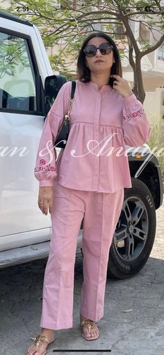 Coat Suits For Women Indian, Cotton Kurta Set Designs, Cord Set Outfit Women Indian Designer, Plain Coord Sets For Women, Coord Set Designs For Women, Cord Set Outfit Women Designer, Cords Sets For Women, Shirt Cord Set, Cotton Cord Set Designs