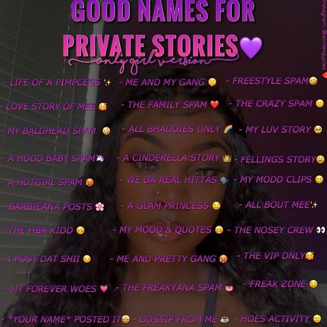 Baddie Names For Private Story On Snapchat, Caption For Private Relationship, School Private Story Names, Baddie Private Story Names, Nom Snap, Spam Username, Good Snapchat Names, Instagram Name Ideas, Insta Username