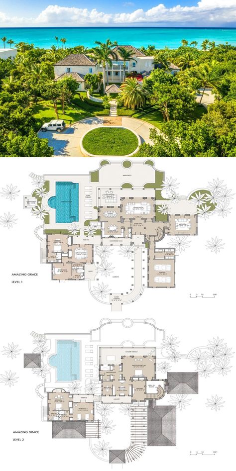 Luxury House Floor Plans, Mansion Plans, Multigenerational House Plans, Grace Bay Beach, House Plans Mansion, Grace Bay, Mansion Floor Plan, Courtyard House Plans, House Floor Design