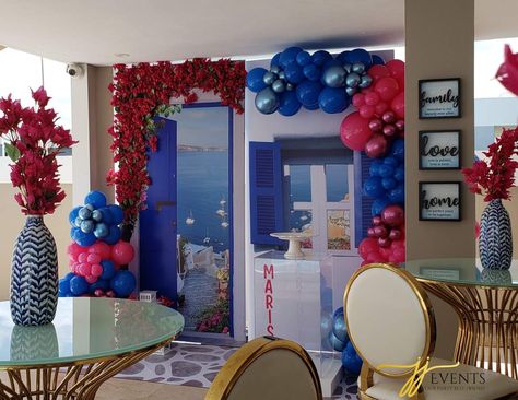 Santorini, Greece Birthday Party Ideas | Photo 3 of 5 Greece Birthday Party Ideas, Greece Birthday, Santorini Party, Greek Party Decorations, Greece Party, Mitzvah Decor, 17th Birthday Ideas, 25th Birthday Parties, Bat Mitzvah Party