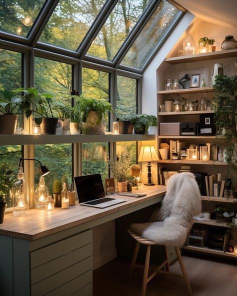 Fresh home office 🌱🤍 📸: @interioryesplz #interioryesplz #desksetup #deskinspo #planterior #urbanjunglebloggers #urbanjungleblog… | Instagram Sunroom Office, Office Goals, Garden Construction, Home Office Inspiration, Cozy Home Office, Construction Ideas, Food Tech, Interior Design Per La Casa, Lounge Ideas