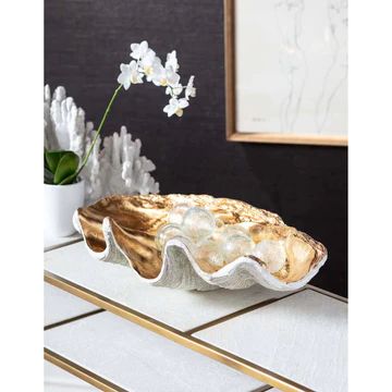 Regina Andrew Decorative Bowls – Modish Store Large Clam Shell, Greece House, Modern Decorative Objects, Lilly Pad, Dining Room Centerpiece, Console Styling, Resort Architecture, Gold Interior, Entryway Table