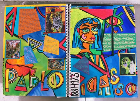 Pablo Picasso artist study sketchbook pages (April 2018) - Lucy Budgen Gcse Art Sketchbook Picasso, Pablo Picasso Sketchbook, Pablo Picasso Gcse Sketchbook, Picasso Research Page Gcse, Pablo Picasso Inspired Art, Gcse Art Artist Study, Artist Study Sketchbook, Textile Sketchbook Pages, Pablo Picasso Artist Research Page Gcse