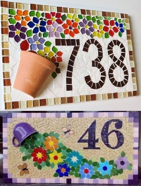 Mosaic Address Sign House Numbers, Free Mosaic Patterns Templates Design, Mosaic Art Ideas, Diy Mosaic Art, Mosaic Tiles Crafts, Mosaic Art Diy, Mosaic Garden Art, Diy Mosaic, Mosaic Art Projects