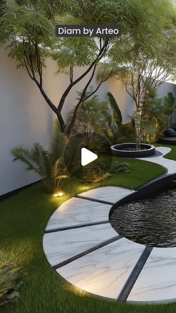 Marble Pathway, Modern Garden Design Luxury Backyards, Swimming Pools Backyard Landscape, Nature Backyard, Luxury Exterior Design, Luxurious Backyard, Modern Backyard Design, Exterior Garden, Luxury Exterior