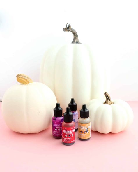 Make your own Alcohol Ink Pumpkins - A Beautiful Mess Ways To Decorate A Pumpkin, Make Your Own Alcohol, Creepy Haunted House, Funny Halloween Decorations, Origami Shapes, Fall Pumpkin Crafts, Fake Pumpkins, Creepy Halloween Decorations, Alcohol Ink Crafts