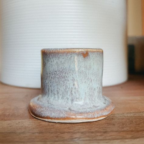 I love a subtle but interesting glaze texture You'll rarely find me making bright colours or crazy textured pieces but this glaze combination I can appreciate! This is layered with Amaco Potter's Choice Iron Yellow over Light Sepia on a white stoneware body to get this frosty effect - #glazelayering #amacobrent #amacoglazes #pottery #ceramics #potterylove #handmadeceramics #candlestickholder #homedecor #decorinspo #stoneware #claylove Amaco Brent, Amaco Glazes, Pottery Glazes, Pottery Ceramics, I Love A, Bright Colours, Candlestick Holders, Love A, Handmade Ceramics