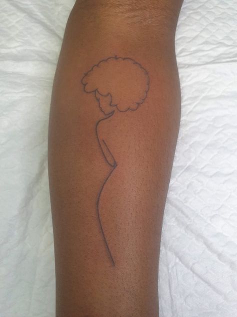 Line Tattoos Black Women, Black Self Love Tattoo, Afro Outline Tattoo, Silhouette Tattoos Woman Black, Black Woman Outline Tattoo, Melanin Tattoo Ideas, Afro Women Tattoo, One Line Tattoo Black Woman, Line Art Tattoos Black Women