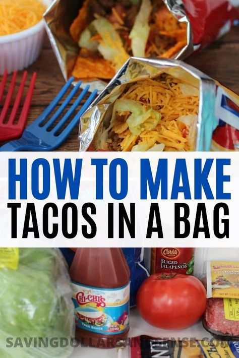 Tacos In A Bag Recipe, Doritos Bag Tacos, Taco Salad In A Bag Doritos, Taco Bag Doritos, Taco In A Bag Recipe, Walking Tacos In A Bag, Easy Recipe For A Crowd, Tacos In A Bag, Easy Crowd Meals