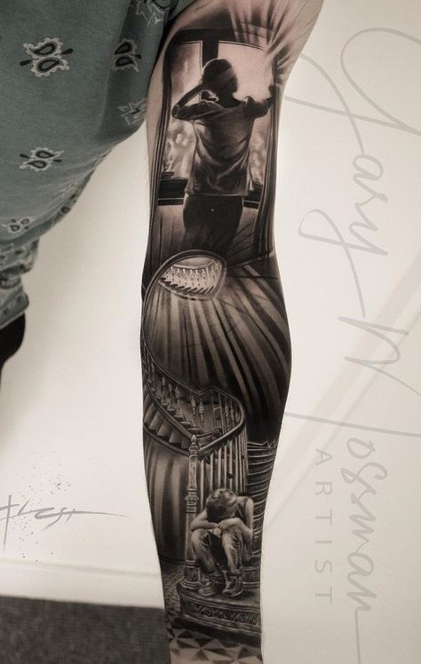 Full sleeve tattoo that is a bit mysterious and surely tells about the life or childhood of the one who wears it… Black Sleeve Tattoo, Romantic Tattoo, Skull Hand Tattoo, Full Sleeve Tattoo Design, Original Tattoos, Full Sleeve Tattoos, Full Sleeve Tattoo, Best Sleeve Tattoos, Sleeve Tattoos For Women