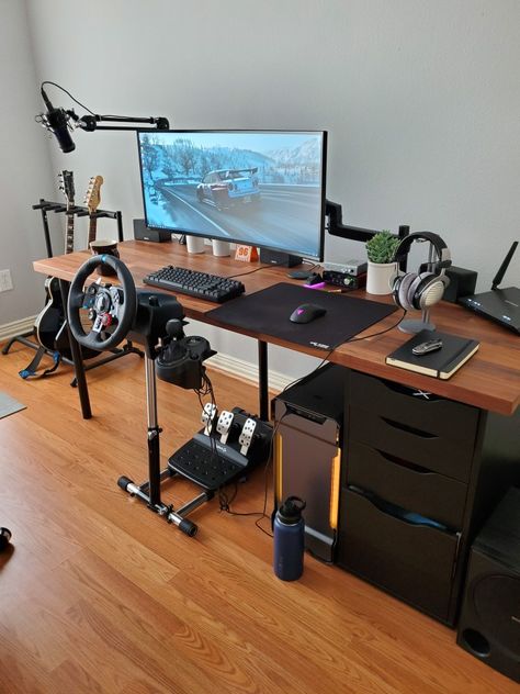 Racing Gaming Setup, Desk Pc Build, Tree House Interior, Gaming Desk Setup, Setup Gamer, Computer Gaming Room, Room Organisation, Computer Desk Setup, Computer Setups