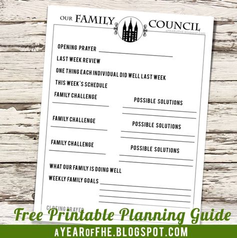 Family Council Printable, Family Council, Family Meetings, Family Games Indoor, Closing Prayer, Printable Forms, Gorgeous Images, Family Mission, Family Challenge