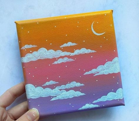 Cute Easy Paintings, Mini Toile, Markers Drawing Ideas, Sunset Canvas Painting, Sky Art Painting, Canvas Drawing, Small Canvas Paintings, Simple Canvas Paintings, Cute Canvas Paintings