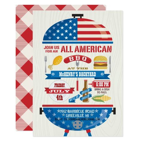 All American 4th of July BBQ Party Invitation , #AFFILIATE, #BBQ#Party#Invitation#Shop Kettle Bbq, American Bbq, Bbq Party Invitations, 4th Of July Bbq, Barbeque Party, Gingham Tablecloth, Military Homecoming, Bbq Invitation, Barbecue Party