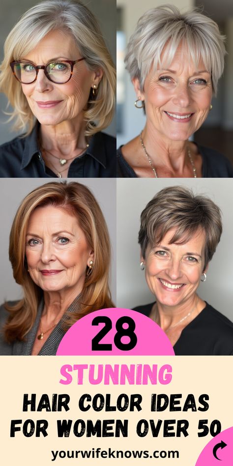 28 Brilliant Hair Color Ideas for Women Over 50 Older Women Hair Color Ideas, Gray Hair Color Ideas Over 50, Hair Color Ideas For Gray Hair Over 50, Gray Highlights Brown Hair Over 50, Hair Colors For Blue Eyes, Auburn Blonde, Gray Blonde, Soft Blonde Hair, Golden Brown Hair Color