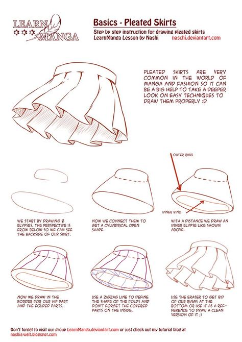 Learn Manga Basics: Pleated Skirts by Naschi.deviantart.com on @deviantART Anime Skirts, Manga Tutorial, Skirt Diy, Anime Tutorial, Drawing Faces, Digital Painting Tutorials, Sketches Easy, Anime Drawings Tutorials, Drawing Clothes